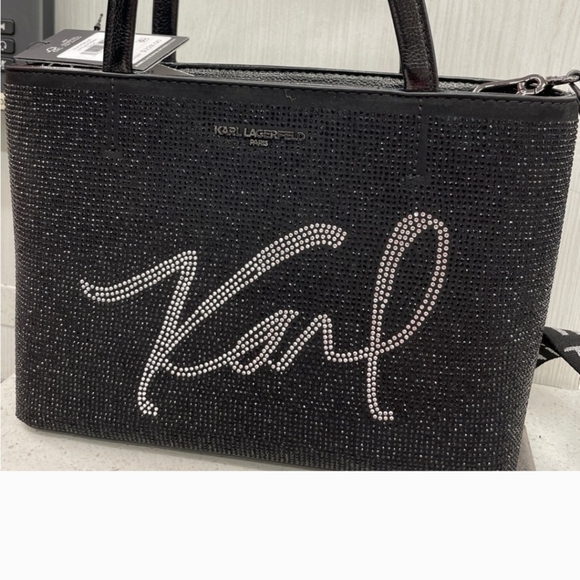 🖤🔹️Karl Lagerfeld🔹️ Beautiful Maybelle rhinestone Coin Pouch GLITTER satchel - Picture 5 of 14